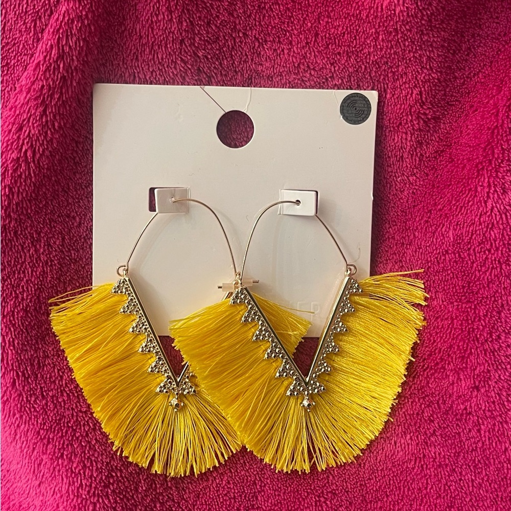 Yellow Fringe Hoop Earrings